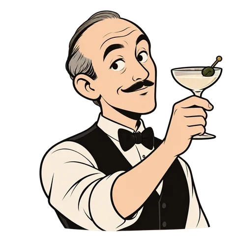 Alfred raising a martini in a toast.